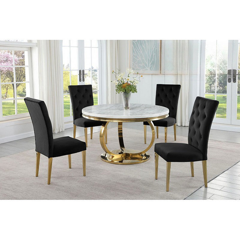Ensemble de 2 chaises de salle à manger rembourrées Modern Velvet, Noir, Doré