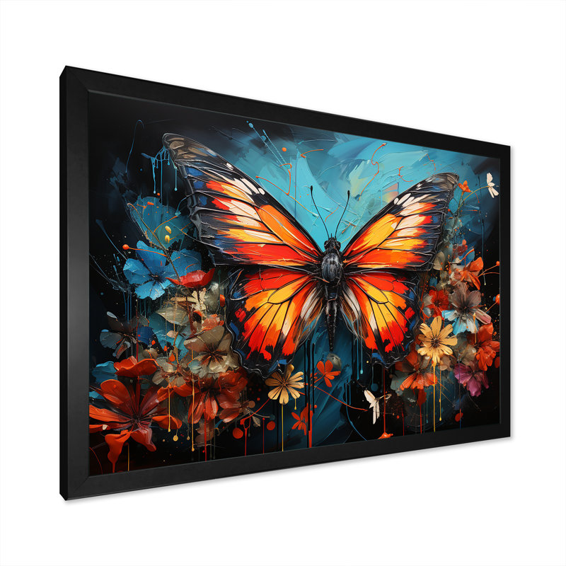 «Butterfly Graffiti Style» - reproduction d'art sur toile, Cadre simple noir, H 34 po x l 44 po x P 1,5 po