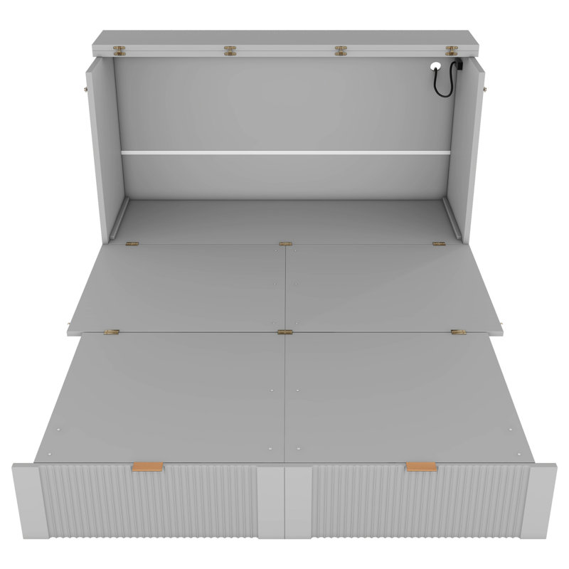 Lit double gris avec tiroir - Douilles et ports à structure poulie pour bureau personnel