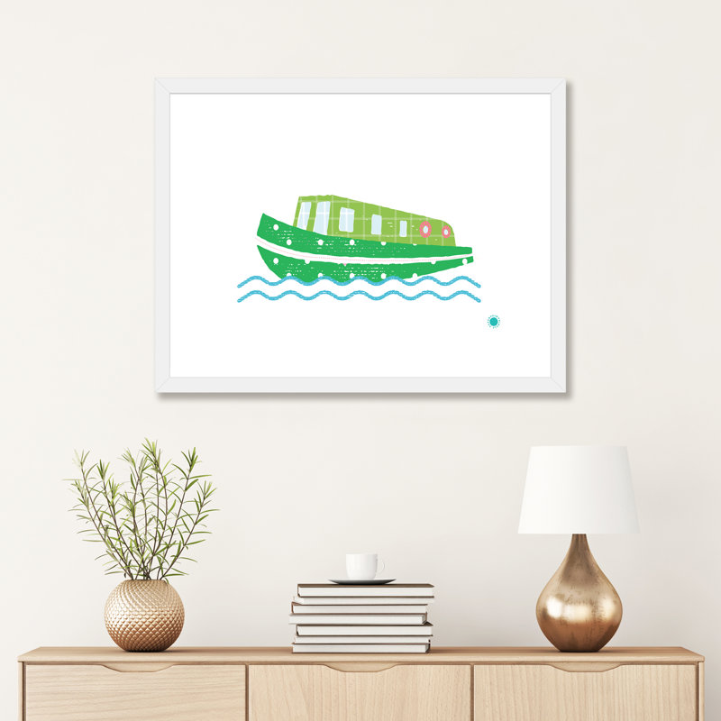 Bateau étroit - impression d'art graphique, H 24 po x l 32 po x P 1 po, Papier encadré blanc, Blanc