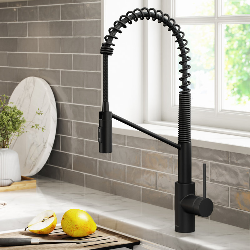 KRAUS Oletto Commercial Style Single Handle Pull Down Kitchen Faucet with QuickDock Top Mount Installation Assembly