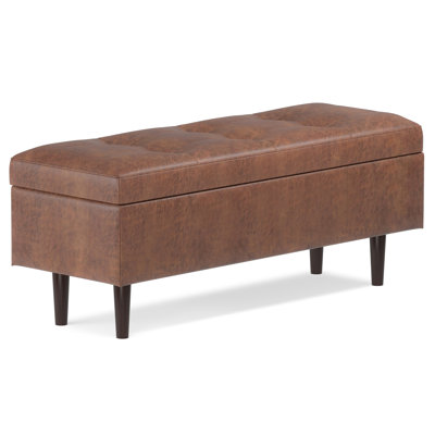 Shay 48"W Upholstered Vegan Leather Mid-Century Modern Rectangular Lift-Top Coffee Table Storage Ottoman