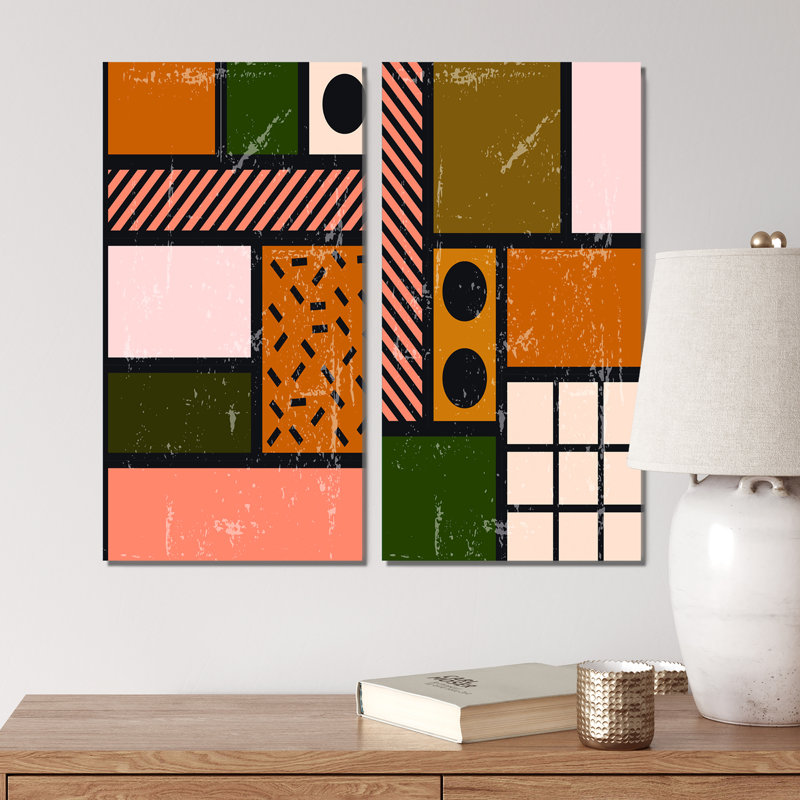 Minimal Abstract Shapes in Retro Colors IV - ensemble de 2 impressions, Toile tendue, H 20 po x l 24 po x P 1 po
