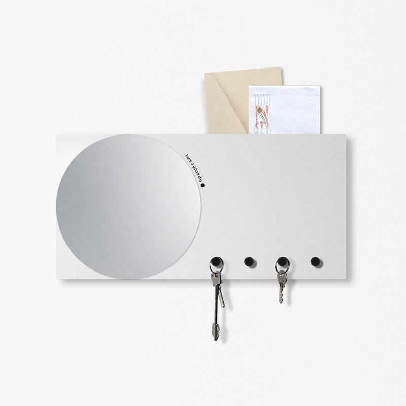 Metal Wall Organizer with Key Hooks, White