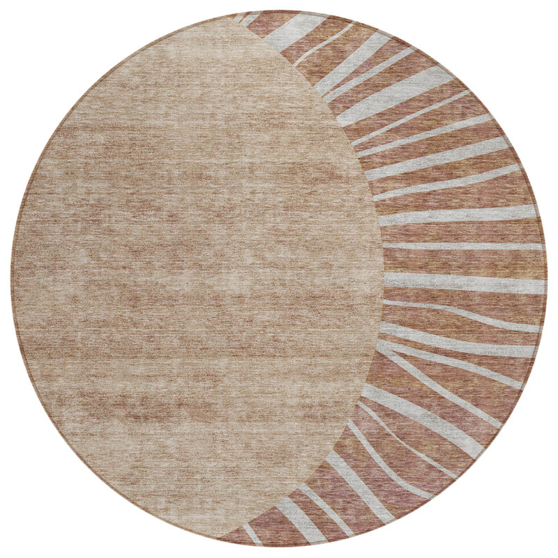 8' Round Abstract Washable Indoor Outdoor Area Rug