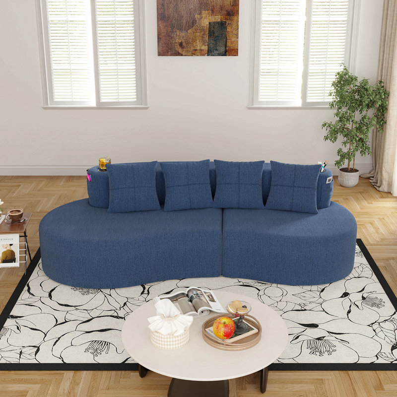 Canapé modulaire incurvé moderne 3 places, Chenille bleue marine