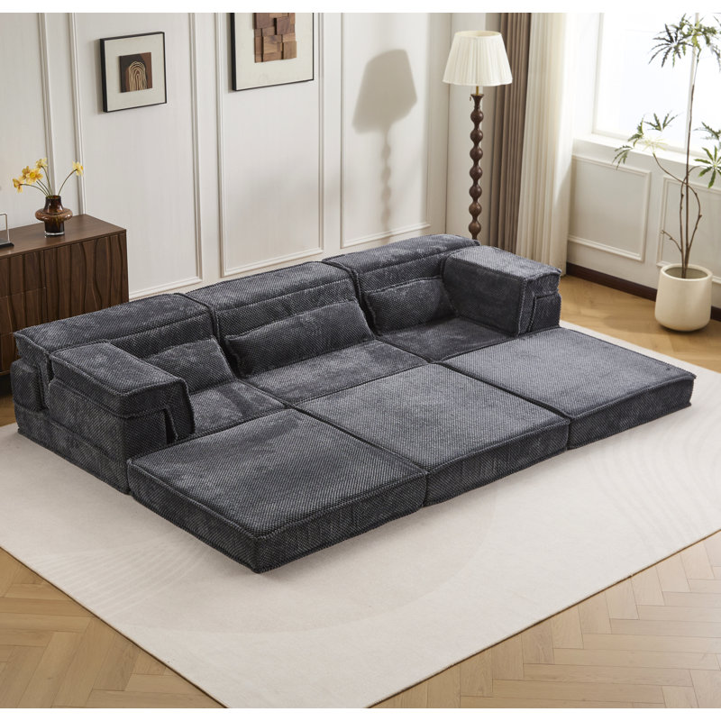 Compression Mahjong Sofa,Convertible Floor Sofa Bed,Diy Boneless Modular Sectional Sofa,No Assembly Required,Circle Fleece Fabric,Oversized 3 Seater With 3 Pillows
