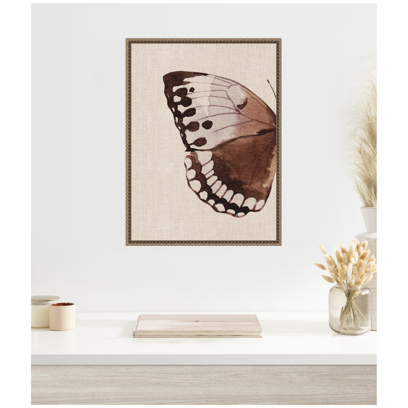 «Retro Butterfly Watercolor Diptych Neutral Burlap Left» par The Creative Bunch Studio, reproduction d'art sur toile