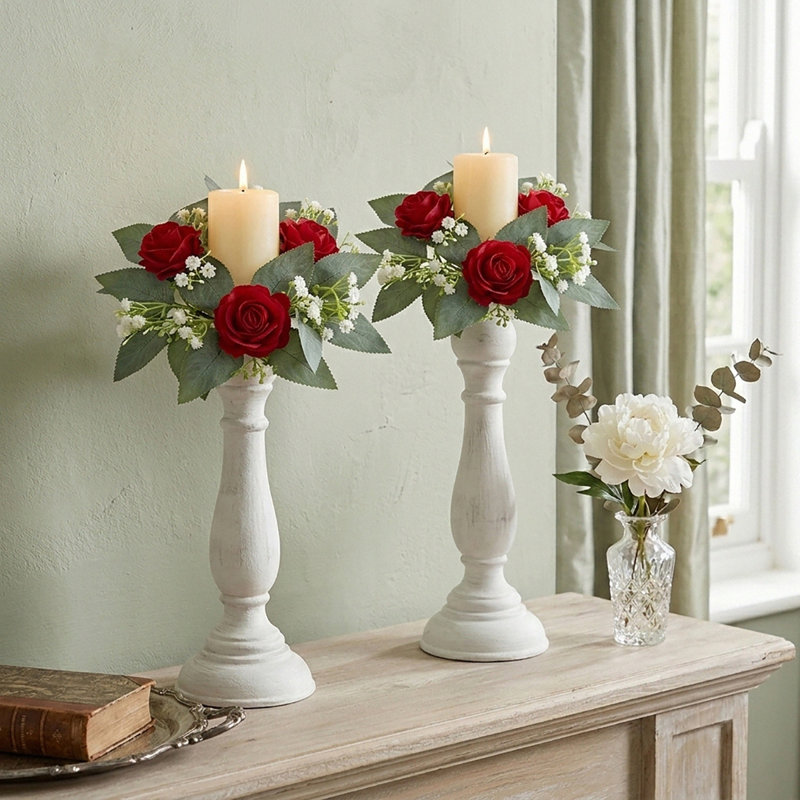 2 bougies de fleurs artificielles pour couronnes et piliers, Rouge