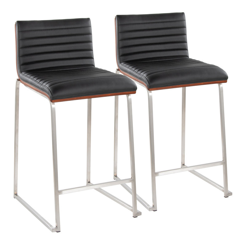 Chattahoochee Upholstered Counter Stool, Counter Stool (25.75" Seat Height), Black Leather/Stainless Steel Frame