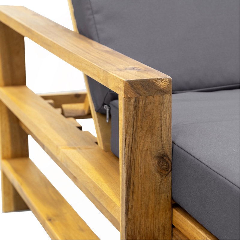 Acacia Wood Adjustable Backrest Outdoor Lounge Chair, Suitable For Gardens, Terraces, And Poolside Areas, Gray