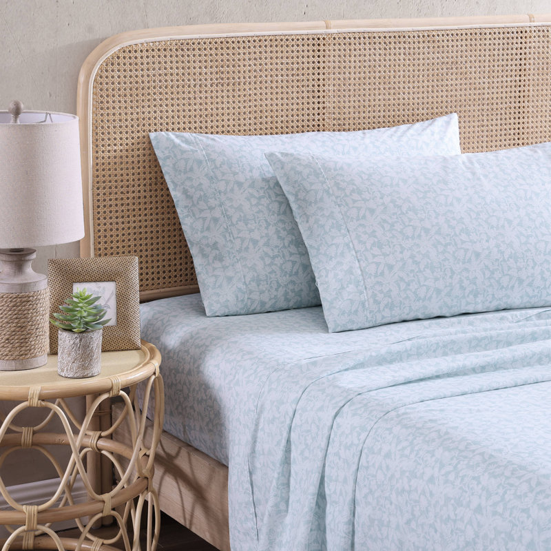 Tommy Bahama Printed Percale Cotton Sheet Set, Queen Sheet Set with 2 Pillowcases, Blue Koya Bay