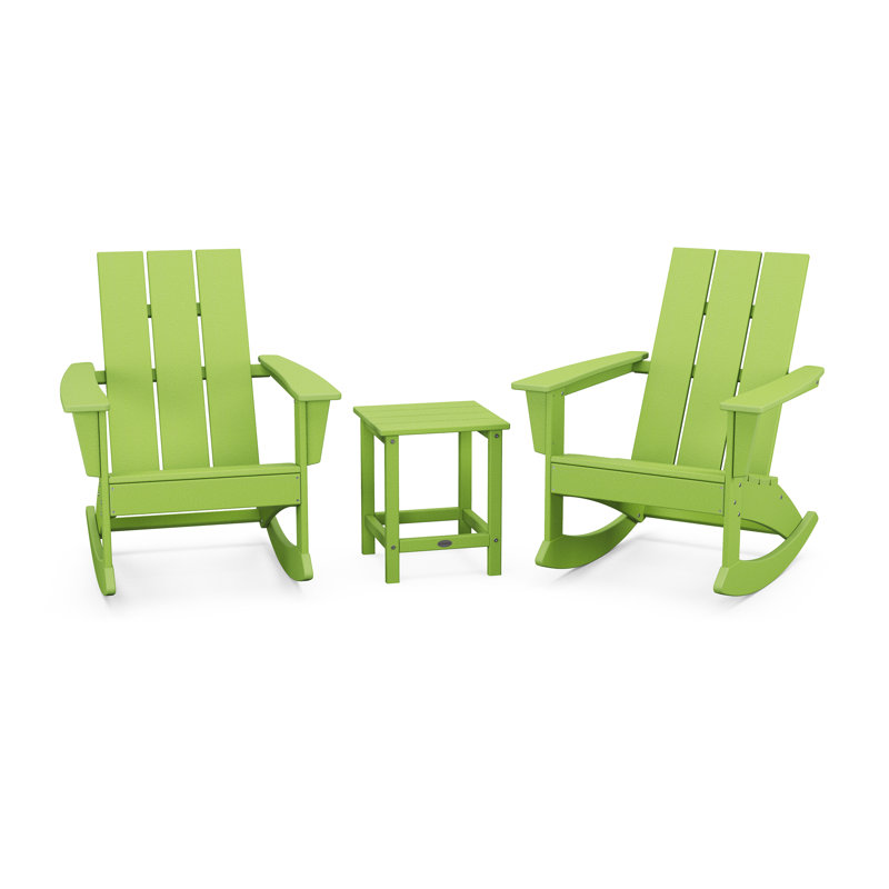 POLYWOOD x Sol 72 Jamarion 3-Piece Adirondack Rocking Chair Set, Lime
