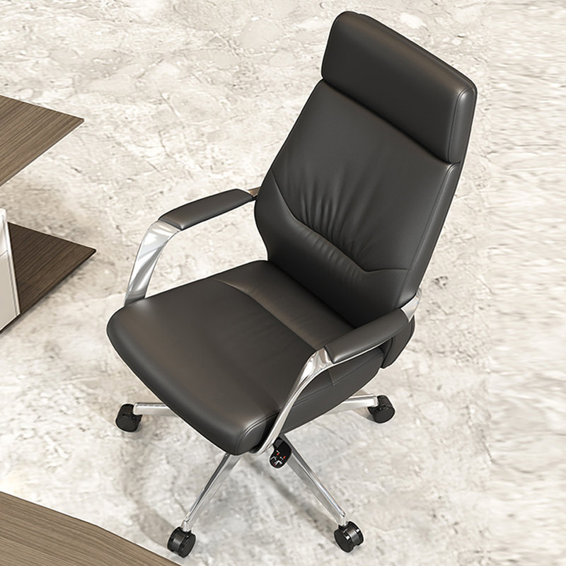 Black + Silver Hight adjustable Genuine Leather + Faux Leather + Aluminium Alloy Office Chair