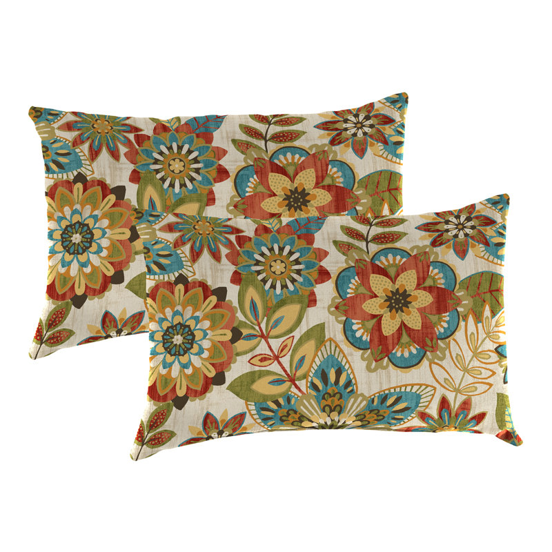 16" x 12" Outdoor Lumbar Throw Pillow (Set of 2), Brown Floral