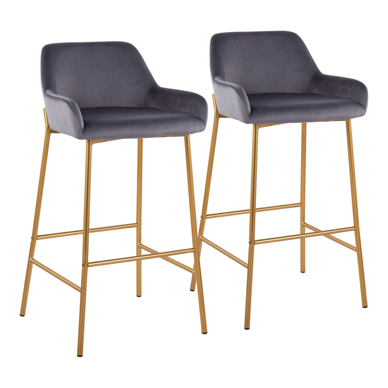 Tabouret 30 ", Tabouret de bar (siège d'une hauteur de 30 po), Doré, Velours gris