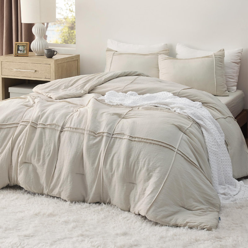 Bedsure Prewashed Pinch Pleat Bedding Sets, Beige, California King Comforter + 3 Additional Pieces