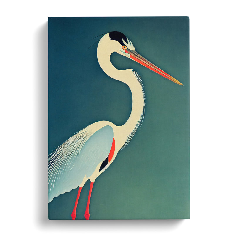 Heron Painting Mid Century - Wrapped Canvas, 50cm H x 35cm W x 3cm D