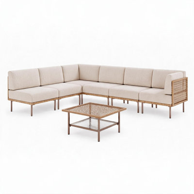 Handwoven Resin Wicker Patio Conversation Sectional Set with Thick Cushions and Table