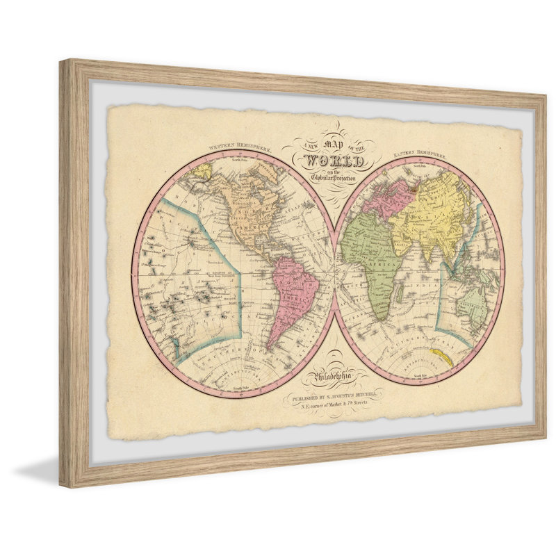 Carte du monde rétro - reproduction de cadre photo, H 8 po x l 12 po x P 1,5 po