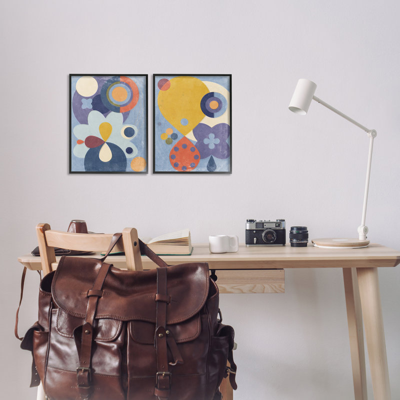  Ensemble de 2 estampes rétro sur bleu par Victoria Barnes, H 14 po x l 11 po, Giclée encadrée noir minuit