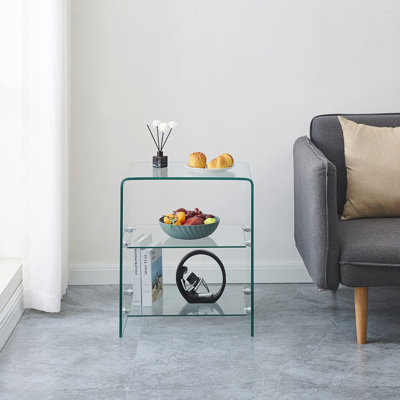 Table d'appoint 2 couches en verre trempé, table de canapé en verre transparent
