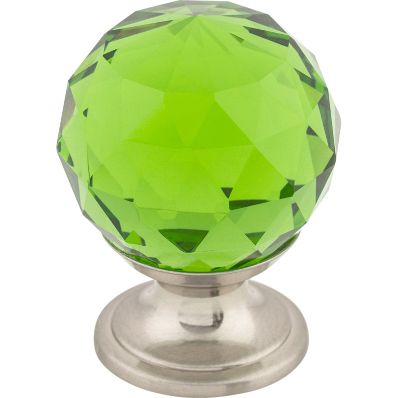 Wine Crystal 1 1/8" Diameter Round Knob, Green, Brushed Satin Nickel