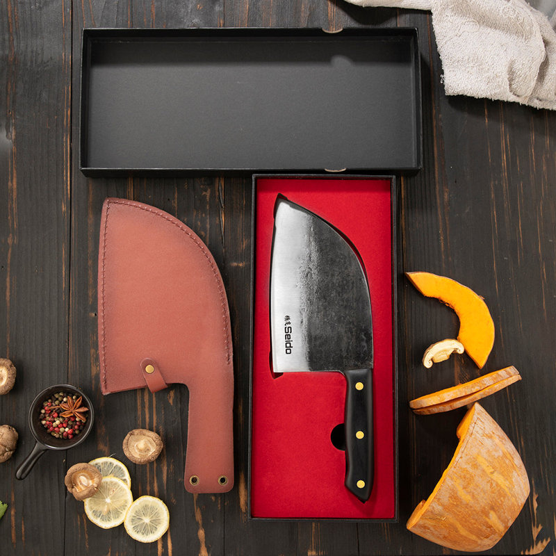 Étui de protection en cuir composite à poignée en acier G10 + à poignées serbes 6,5 po Seido Knives