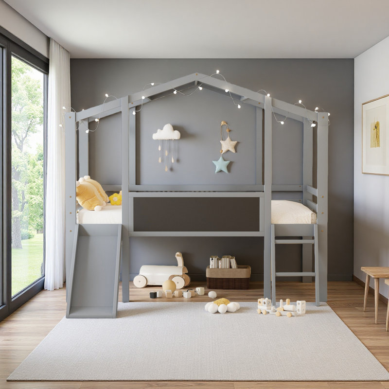 Lit mezzanine simple avec échelle et glissade, Gris