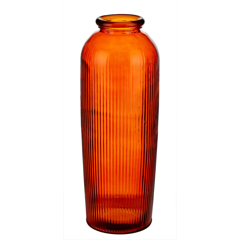 Recycled Glass Ribbed Vase Tall, Orange