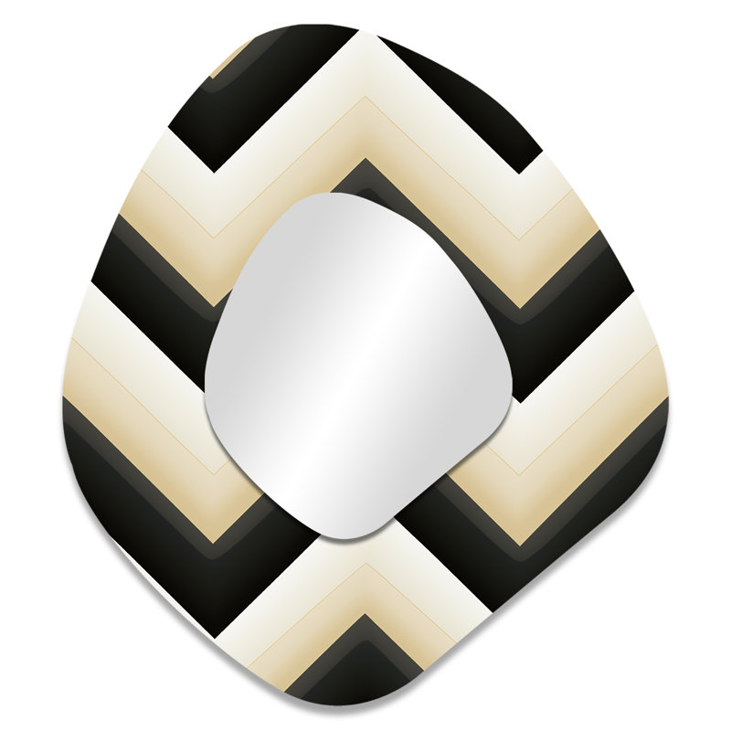 Monochromatic Chevron Motion I - Chevron Asymmetrical Unique Mirror, White Freeform Large Wall Mirror, Printed Metal Art