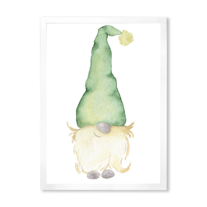 «Cute Christmas Gnome in Green Hat», reproduction sur toile, H 32 po x l 16 po x P 1 po, Cadre photo blanc