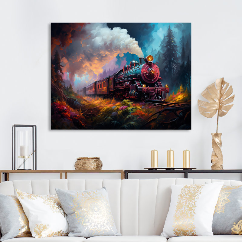 "Steamtrain Travelling In The Sunset", reproduction d'art sur toile, Toile tendue, H 24 po x l 32 po x P 1 po