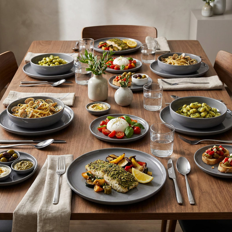 Modern Coupe Anthracite Porcelain Dinnerware Set (12-Piece Service for 4)