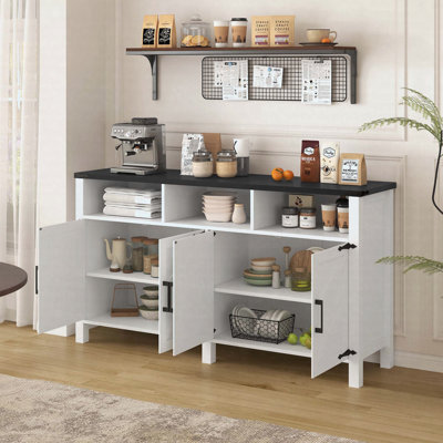 59.02" Modern 4-Door Sideboard Buffet with Power Outlets & USB Ports, Half-Open Storage Cabinet with Adjustable Shelves for Living Room, Entryway