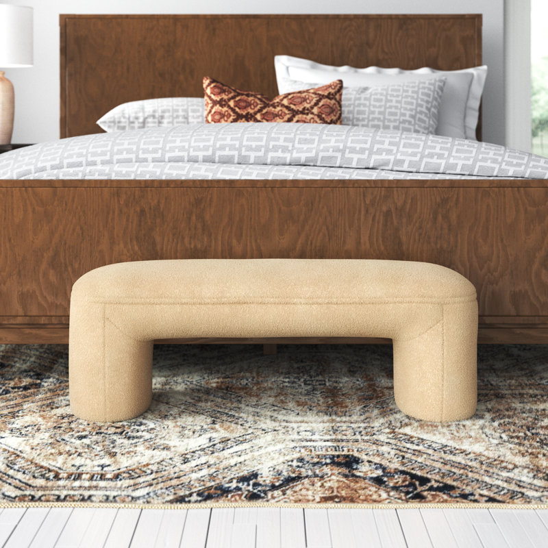 Torrance Polyester Upholstered Bench, Tan Sherpa