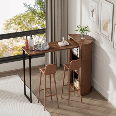 Bar pliable semi-circulaire avec étagères de rangement, table de bar idéale pour la cuisine, le salon ou les fêtes.