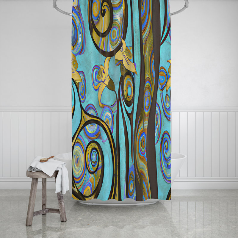 Rideau de douche à motif cachemire, H 72 po x l 70 po, Bleu