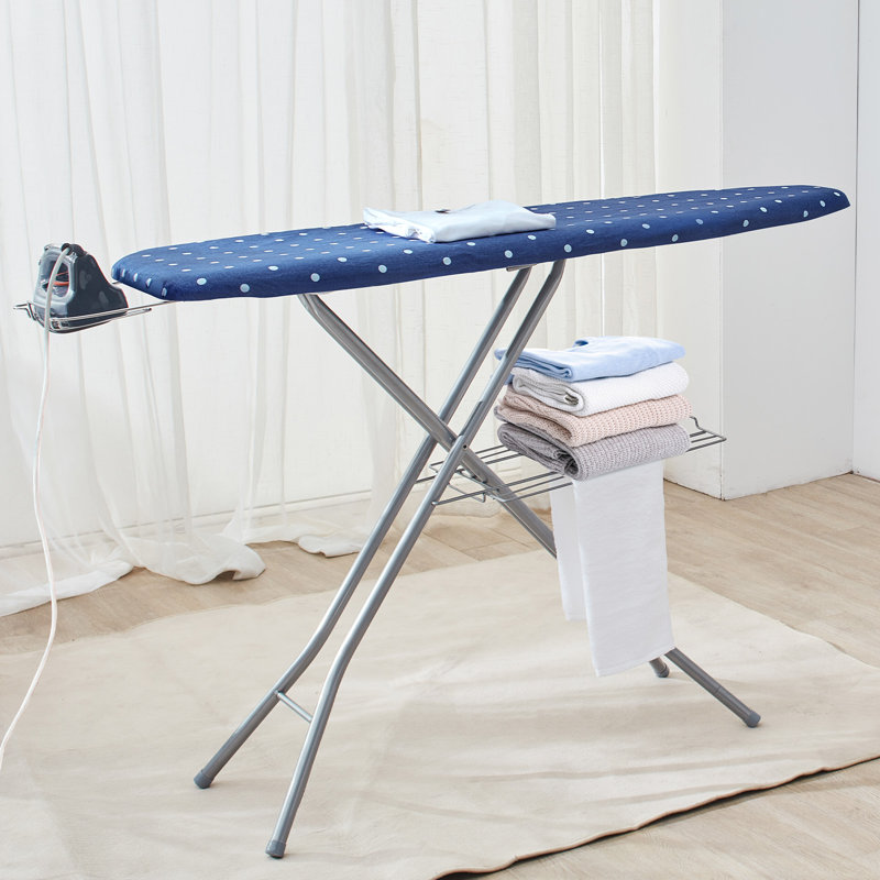 Blue Polka Dot Ironing Board with Storage Tray and Adjustable Heights