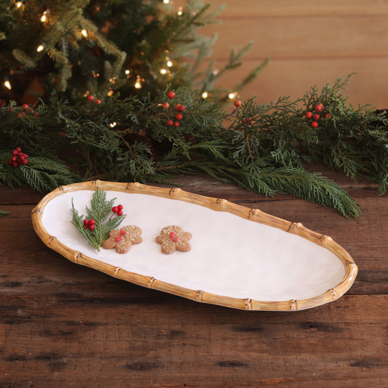 Vida Melamine Platter, 1.5" H x 18" L x 8" W, White/Natural