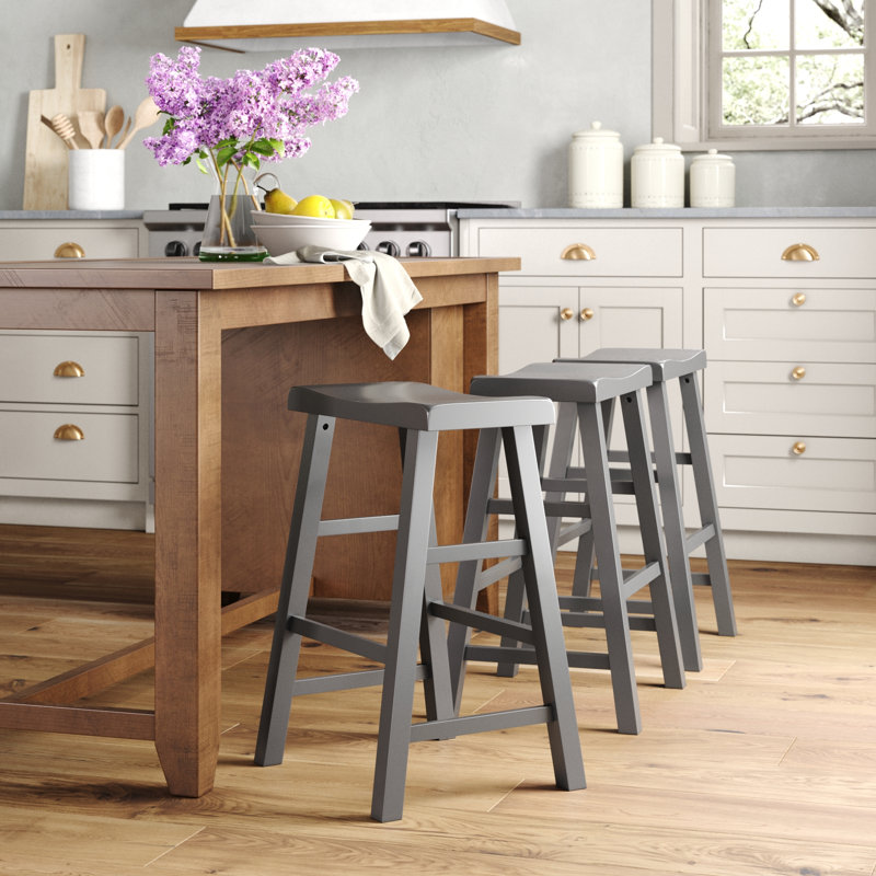 Tabouret de bar et de comptoir en bois massif massif Messer, 24 po, gris (ensemble de 3), Gris, 3