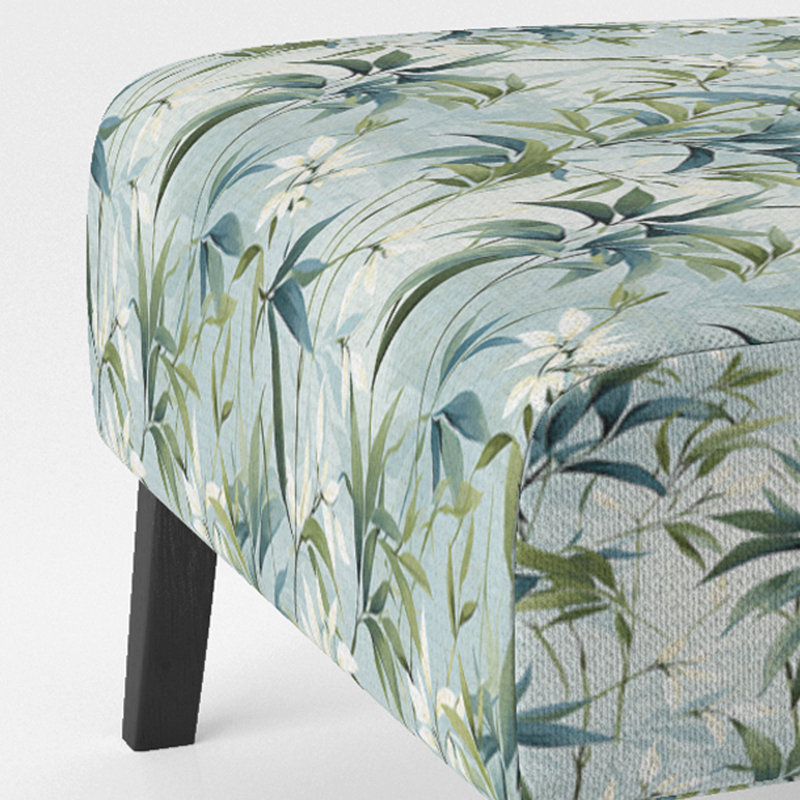 Bamboo Tranquility Tropical Pattern - Upholstered Coastal Slipper Chair, Tropical Leaves Accent Chair