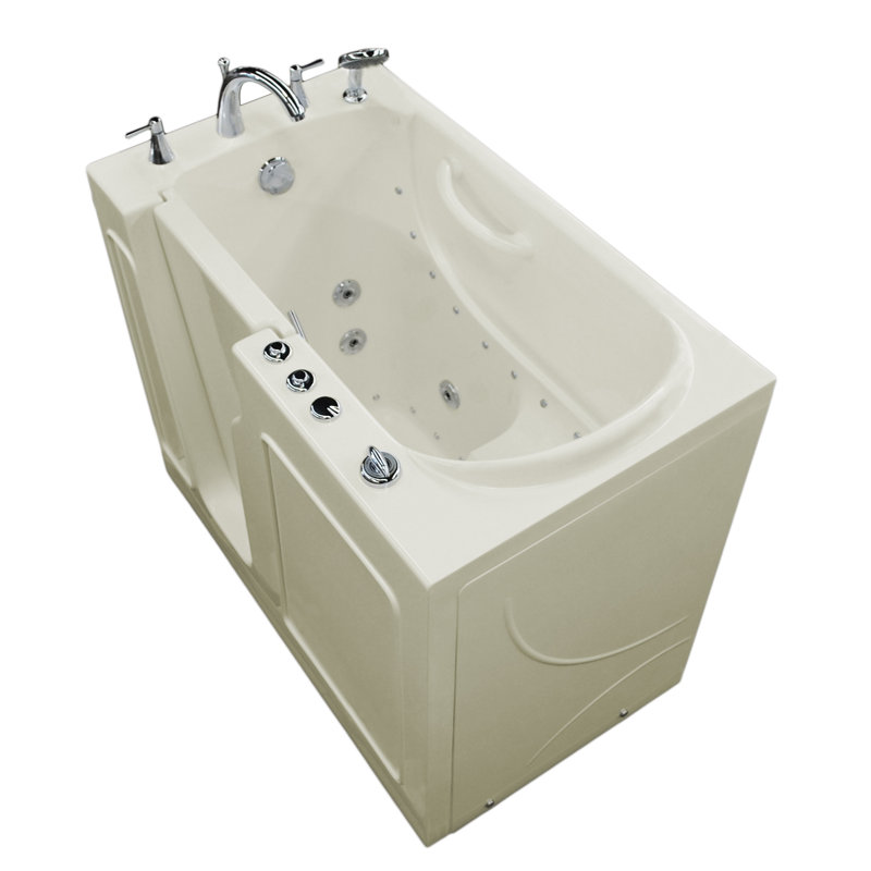 Prairie 45.75'' x 26'' Fiberglass Bathtub with Faucet, Biscuit, Left
