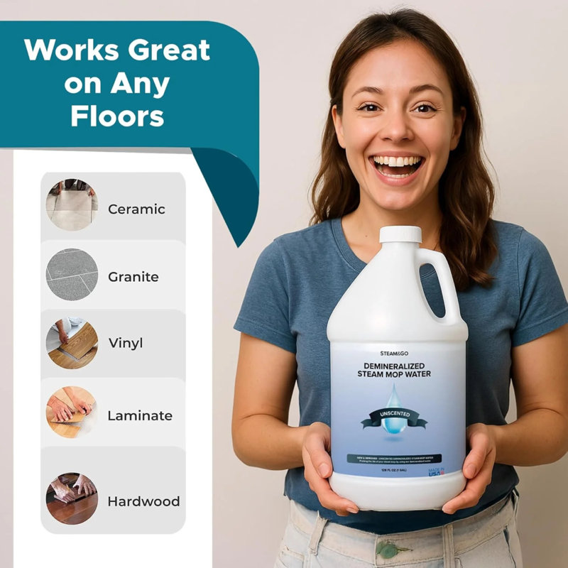 Steam & Go Demineralized Water - Multisurface Cleaner, PVC-Free Ready-to-Use for Mops & Floor Steamers - Ideal for Kitchen, Bathroom, & Home Surfaces - Clean Ocean Scent - 128 fl oz (1 gal)