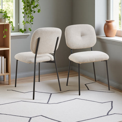 Chaises de salle à manger contemporaines (ensemble de 2) - Chaises d'appoint rembourrées avec pieds en métal brossé, peu encombrantes pour les petites cuisines et salles à manger