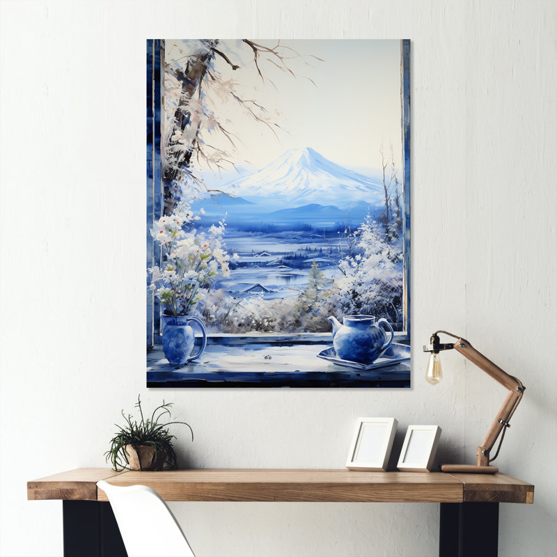 Mont Fuji au Japon fenêtre vue de la montagne V - Japon, art mural en métal, H 40 po x l 30 po x P 1,5 po