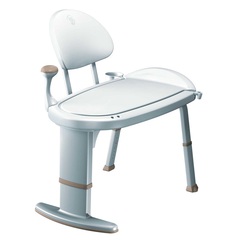 Glacier White Adjustable Height Transfer Bench with Safety Handle