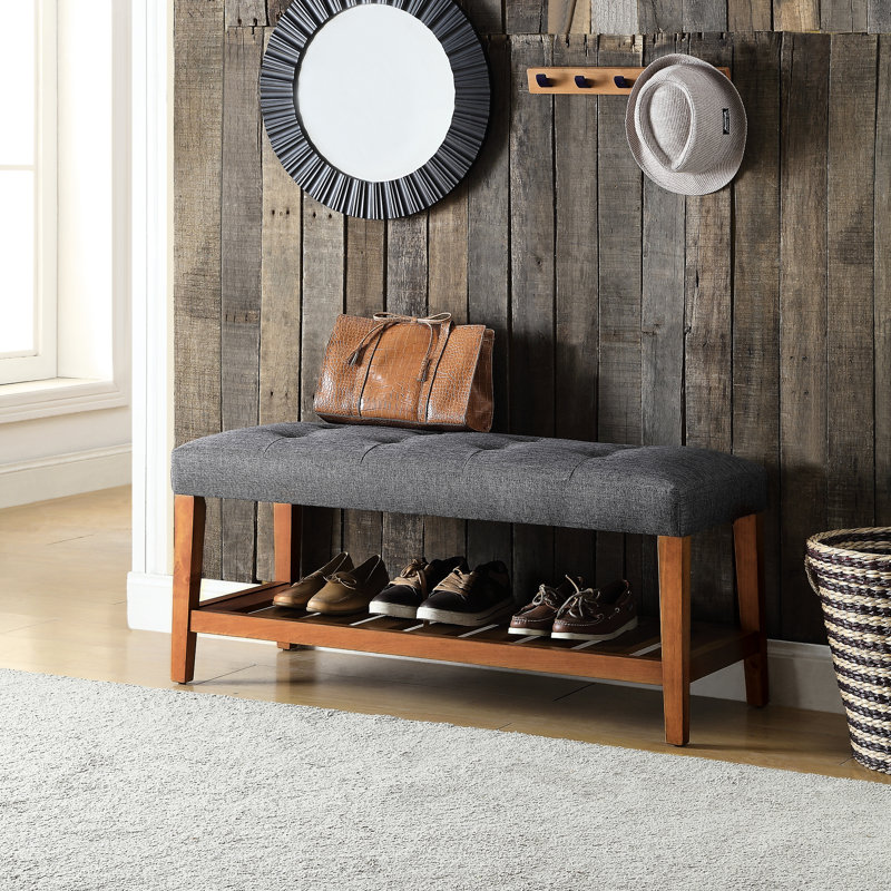 Banc rembourré en tissu avec rangement ouvert, Gris