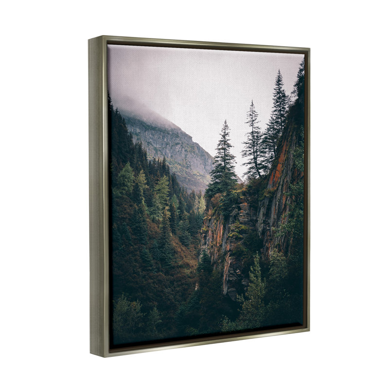 Bb-107-Floater Rustic Mountain Landscape, reproduction d'art sur toile, Cadre flottant gris lustré