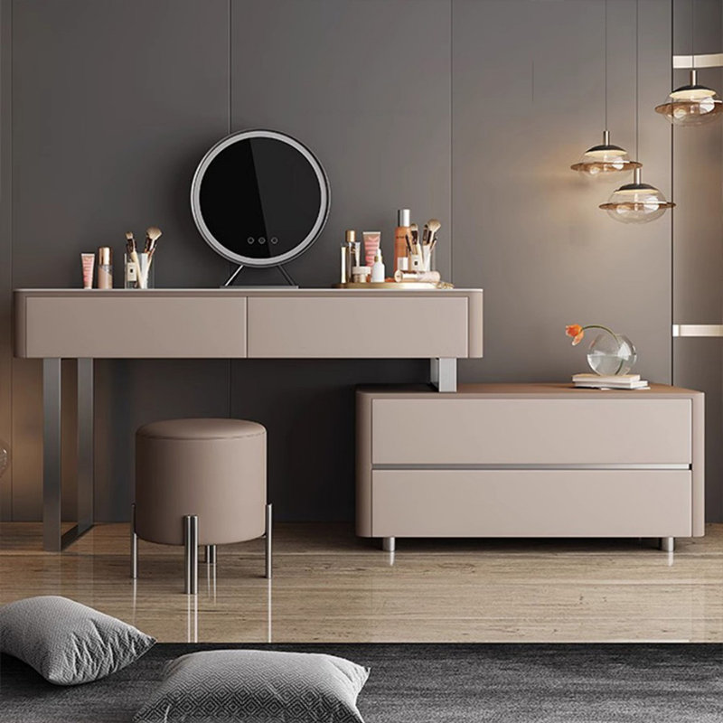 Coiffeuse avec miroir lumineux, 4 tiroirs, prise de courant